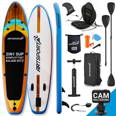 Produktbild von ARTSPORT® Stand Up Paddling Board Set Beach Rocker aufblasbar 320 cm - inkl. Sitz, Action-Cam Halterung & Zubehör, 150 kg, SUP-Board