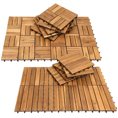 Zdjęcie produktu dla Zestaw drewnianych płytek tarasowych Jopassy 5m² 55 sztuk, z systemem odwadniającym, 30x30cm na płytkę, z drewna akacjowego (typ 2: 6 listew)