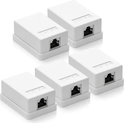 Produktbild von deleyCON 5x CAT 6a Netzwerkdose 1x RJ45 Buchse FTP geschirmt Aufputz Montage 10 Gbit Ethernet Netzwerk LAN Dose RAL 9003 Signalweiß