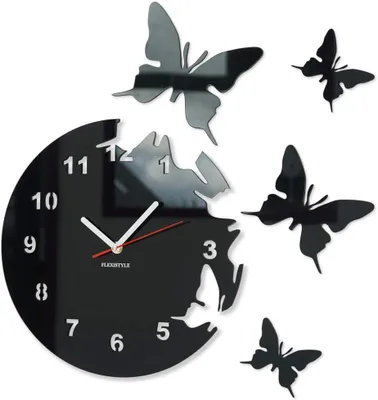 Produktbild von Moderne Wanduhr Schmetterlinge 3D – Leise Uhr Ohne Ticken, Wanddeko Wohnzimmer Schlafzimmer, Acryl Spiegel Wanduhr DIY, Große Design Uhr Flexistyle