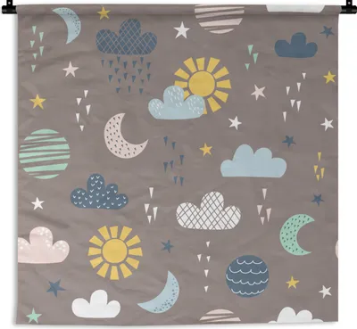 Produktbild von MuchoWow® Wandteppich Wandbehang Wolken - Sonne - Design 90x90 cm Tapisserie Dekoration Wandtuch - Wandaufhänger