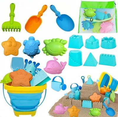Produktbild von 15 Stück Strandspielzeug-Set mit Schaufel, Eimer und Sandformen - Reißfähig für Kinder Strandfreude