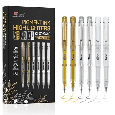 Produktbild von Metallic Gelstifte Gold, Silber & Weiß – 6er Set, 1,0 mm Linienbreite, matte Tinte