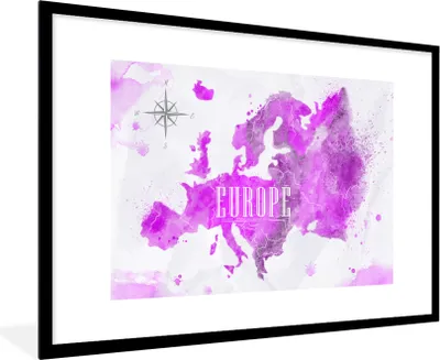 Produktbild von MuchoWow® MuchoWow® Gerahmtes Poster Weltkarte - Europa - Farben 90x60 cm - Poster mit zchwarzem Bilderrahmen - Wanddekoration - Fotos