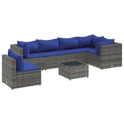 Produktbild von vidaXL 7-tlg. Garten-Lounge-Set mit Kissen Grau Poly Rattan