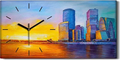 Produktbild von Wanduhr Bürouhr Leinwand Bild 60x30 Wolkenkratzer Stadt Sonnenuntergang - schwarze Hände