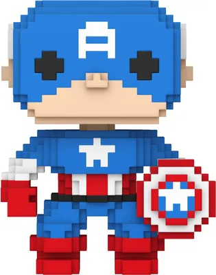 A pixelated figurine of Captain America.