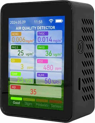 Obrázok produktu pre Tuya WiFi merač kvality ovzdušia - prenosný merač CO₂, CO, HCHO, TVOC, PM2,5/PM10, teploty a vlhkosti s 2,8" TFT a alarmom