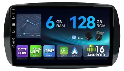 Image de Autoradio 6 Go + 128 Go pour Mercedes-Benz Smart 453 Fortwo | Système GPS Android 16 | Compatible CarPlay et Android Auto