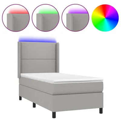 Produktbild von vidaXL Boxspringbett mit Matratze & LED Hellgrau 90x200 cm Stoff