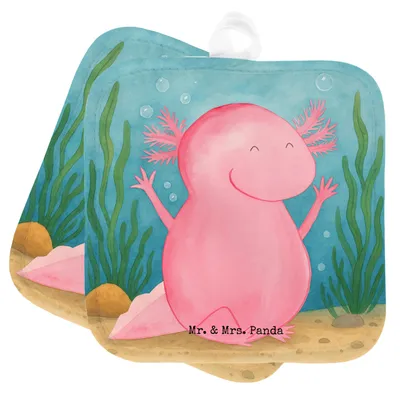 Produktbild von Mr. & Mrs. Panda Topflappen Axolotl Hurra Design - Weiß - Geschenk, topfhalter, Kochlappen, Motivation, Topfuntersetzer, Freude, Spaß, Fröhlich, Ofenlappen, Set
