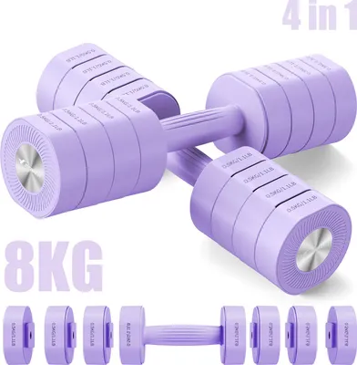 Produktbild von Verstellbare 4-in-1 Kurzhanteln 2er Set (1–4 kg) – Fitness Dumbbells für Zuhause & Home Gym, Krafttraining & Geschenkidee, lila