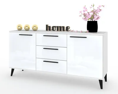 Produktbild von Kommode mit Schubladen Fernsehschrank HANA 3S Weiß Matt/Weiß Hochglanz 150cm