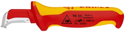 Produktbild von Knipex Abmantelungsmesser 180mm, VDE-, Klinge 38mm, rot/gelb, 1 Stk.