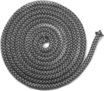 A coiled gray rope on a white background.