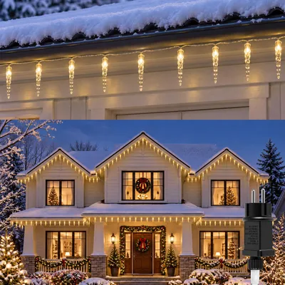 Produktbild von Ikodm 80 LED Lichtervorhang Eiszapfen Lichterkette 8 Lichtmodi für Innen Weihnachten Fenster Deko, Warmweiß