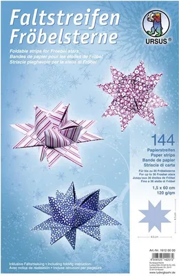 Produktbild von Faltstreifen Fröbelsterne 120g/qm 2x60cm 144 Streifen 12 Papiersorten