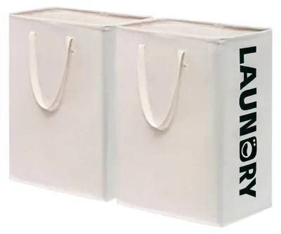 Productafbeelding van Opvouwbare wasmand, 75 liter, wit, canvas met metalen frame en handgrepen