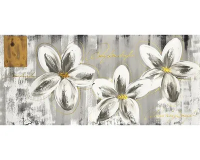 Obrázok produktu pre Obraz na plátne ručne maľovaný Strieborné kvety I. 55x120cm
