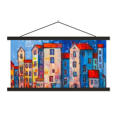 Produktbild von MuchoWow® Textilposter Gemälde - Ölfarbe - Haus - Wasser 90x45 cm mit schwarzem Rahmen - Klemmleisten