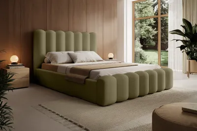 Produktbild von Polsterbett Doppelbett MACON 180x200cm Komplettset Stoff Euphoria Olivgrün