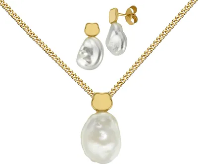 Produktbild von Schmuckset Goldanhänger und 2x Ohrstecker 333 Gold Keshi-Perle. Mit Kette 45 cm