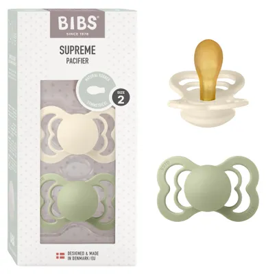 Immagine prodotto di BIBS Supreme ciucci in gomma naturale, confezione da 2 pezzi, taglia 2, colore Avorio / Salvia