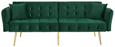 Image de Canapé-lit 2 places convertible en velours vert 3 positions 2 coussins