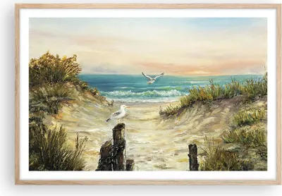 Produktbild von Gerahmtes Poster - Rahmen in heller Eiche - Impressionismus Möwen Küste - 91,5x61 cm - Wand Bild - Wanddeko - Wandbilder - Kunstposter - Wandposter - Bilderrahmen - Bilder - Kunstdruck P2NAA91x61-4602