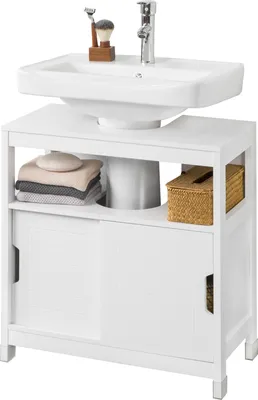 Produktbild von SoBuy FRG128-II-W Waschbeckenunterschrank Badmöbel Badschrank mit Fußpolster Waschtisch Unterschrank weiß