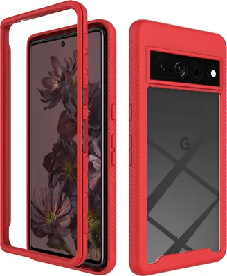 Produktbild von Google Pixel 7 Pro Hülle, Hybrid Transparente Rückseite Robust TPU Bumper Rutschfest Stoßfest Schutzhülle für Google Pixel 7 Pro Rot