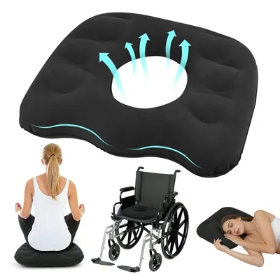 Productafbeelding van Stoelkussen Opblaasbaar - Large Zwart - Ergonomisch Zitkussen voor Reizen en Moederschap