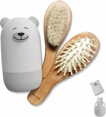 Produktbild von Baby-Pflegeset 6-in-1, natürliche Holz-Haarbürste und -Kamm, Nagelknipfer, Nagelfeile, Pinzette für Kinder und Neugeborene, in einem hübschen Design