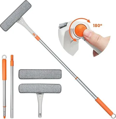 Productafbeelding van Famanu 2-in-1 raamreiniger - Telescopische stang van 165 cm, flexibele kop, geschikt voor hoge ramen, douches en auto's