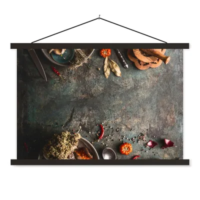 Produktbild von MuchoWow® Textilposter Marmor - Gemüse - Herbst - Kürbis - Rustikal - Kräuter 120x80 cm mit schwarzem Rahmen - Wanddeko