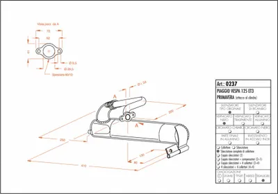 Obrázok produktu pre LeoVince kompletný výfukový systém SITO s homologáciou, oceľ kompatibilný s Piaggio Vespa 125 ET3 / 125 Primavera