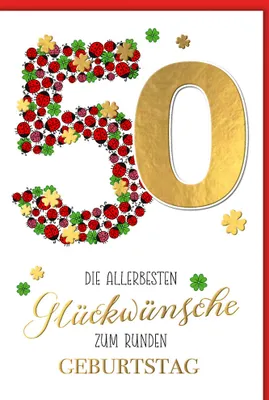 Produktbild von 50. Geburtstag - Karte mit Umschlag - Marienkäfer