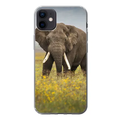 Produktbild von MuchoWow® Handyhülle Schutzhülle Hülle für iPhone 12 mini Elefant - Blumen - Gras - Tiere - Natur Silikon Softcase Handy Hülle - Bild