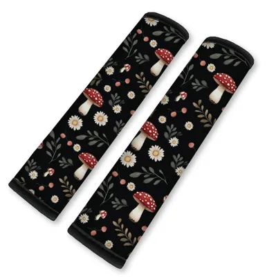 Image de Coussinets de ceinture de sécurité, lot de 2, motif champignon et marguerite, en néoprène, pour voiture, camion, SUV