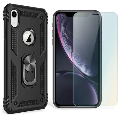 Produktbild von NALIA Ring Handy Hülle für iPhone XR, Case Cover Bumper Display Schutz Glas Schwarz