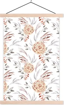 Produktbild von MuchoWow® Textilposter Rosen - Boho - Muster 120x180 cm mit holzfarbenen Rahmen - Textil-Plakat