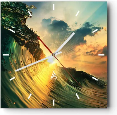 Produktbild von Wanduhr - Quadrat - Glasuhr - Meer Welle Wasser - 30x30cm - Schleichendes Uhrwerk - Lautlos - zum Aufhängen bereit - Dekoration Modern - Wanddekoration aus Glas - C3AC30x30-3943