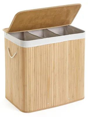 Immagine prodotto di Cesto portabiancheria con coperchio, capacità 150 litri, 3 scomparti, dimensioni 60 x 40 x 62 cm