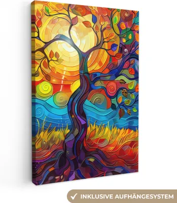Obrázek produktu pro OneMillionCanvasses® - Obraz na plátně - Strom - Slunce - Malba - Barvy - Abstraktní, nástěnný obraz, nástěnné dekorace obrazy obývací pokoj, 20x30cm