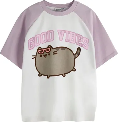 Obrázok produktu pre Pusheen - Tričko "Good Vibes" pre dievčatá s raglánovým rukávom NS8452 (146-152) (biela/ružová)