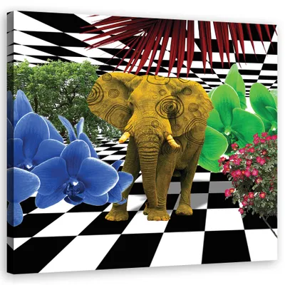 Produktbild von Leinwandbild Bunter Elefant 40x40 Feeby Bunt bild für die wand bereit zum aufhängen