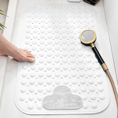 Produktbild von Unyqoos® Duschmatte – rutschfeste PVC-Badematte 80 x 50 cm mit Saugnäpfen, Massage-Noppen, Ablauflöchern, maschinenwaschbar, weiß