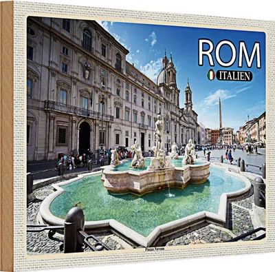 Produktbild von Holzschild Reise Rom Italien Piazza Navona Skulptur 30x20cm