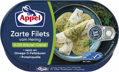 Produktbild von Appel Feinkost Hering zarte Filets in Dill Kräuter Creme 200g