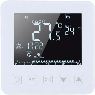 Obrázek produktu pro Digitální programovatelný termostat s LCD displejem, elektrický topný termostat, regulátor pokojové teploty, 16A, s detekcí otevřeného okna